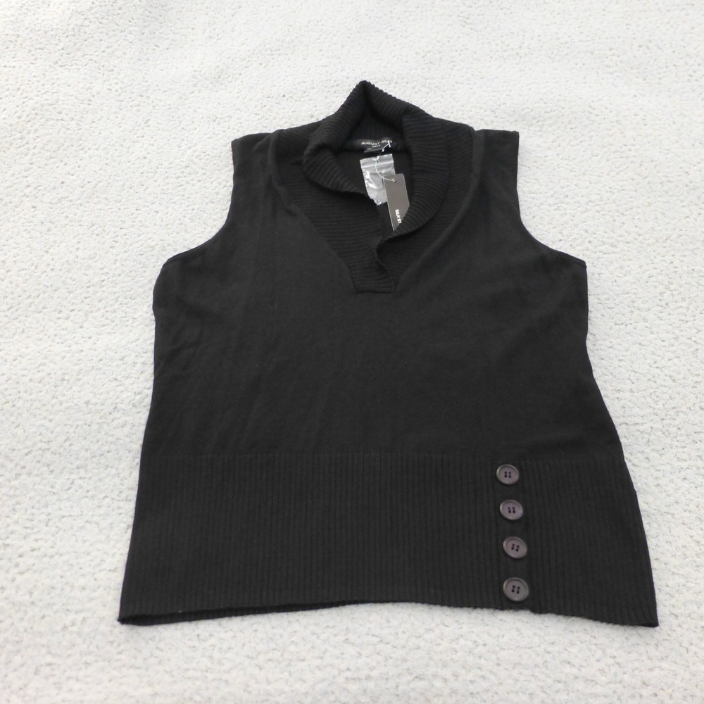 August Silk Knits  Shawl Collar Sweater Womens XL Black Sleeveless Stretch